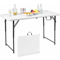 Table Pliante, Table de Pique-nique avec 3 Hauteurs Réglables, Table de Salle à Manger Portable pour Camping, Fête - Costway