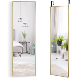 Costway - Miroir Mural-Miroir à Suspendre sur Porte, 120 x 37 cm, Miroir Pleine Longueur Cadre en Alliage d'Aluminium avec Crochets de Suspension