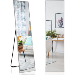 Miroir sur Pied Rectangulaire-Miroir Mural, 40 x 60 cm, Miroir en Pleine Longueur avec Angle d'inclinaison réglable, Argent - Costway