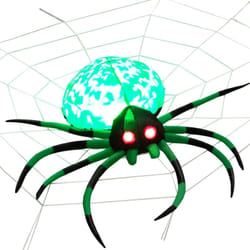 Costway - Décoration Gonflable d'Halloween, Araignée aux Yeux Rouges avec Toile d'Araignée, avec Lampe Rotative et Gonfleur Intégré