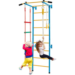 Costway - Ensemble de Barres d'Exercices pour Enfants, avec Échelle Murale, Barre de Traction, Échelle de Corde, Corde et Anneaux de Gymnastique pour