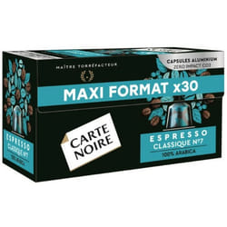Espresso classique intensité n°7 boite de 30 capsules compatible avec machine nespresso original Carte Noire
