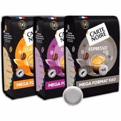 CARTE NOIRE – Café en Dosettes Souples Assortiment Classique N°5/Corsé N°7/Espresso N°8 - 3 Paquets de 60 Dosettes