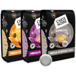 CARTE NOIRE – Café en Dosettes Souples Assortiment Classique N°5/Corsé N°7/Espresso N°8 - 3 Paquets de 60 Dosettes