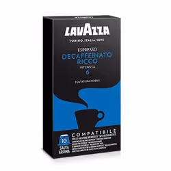 Lavazza Decaffeinato Ricco, Capsule de café, Espresso, Café fortement torréfié, Nespresso, 10 tasses, Multicolore