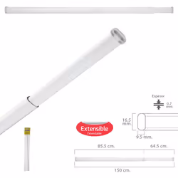 Barras visillos extensibles con muelle ajustable - Medida cerrado/abierto : 85.5/150 cm. - Medida del tubo alto x ancho: 16.5 ...