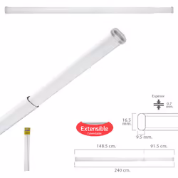 Barras visillos extensibles con muelle ajustable - Medida cerrado/abierto : 148.5/240 cm. - Medida del tubo alto x ancho: 16. ...