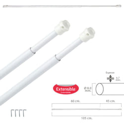 Maurer - Barra Visillo Extensible 60/105 cm. con Muelle Presion, Soportes y Ventosas (2 Piezas)