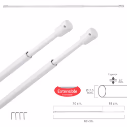 Set 2 barras visillos extensibles - Medida cerrado/abierto : 70/88 cm. - Diametro tubo exterior: 7.5 mm. - Barras de visillo  ...