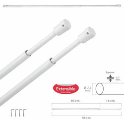 Barre transparente extensible 80/98 cm. Avec support, sans ressort (2 pièces)