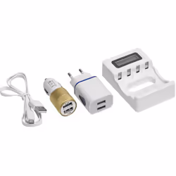 Chargeur de piles Maurer maison et voiture. - Recharge les piles LR6 et LR3. - Adaptateur pour voiture et USB inclus. - Recha ...