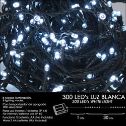Maurer - Luces navidad a pilas 300 leds luz blanca interior / exterior (ip44)