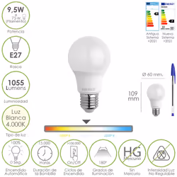 Maurer 19073070, 9,5 W, 75 W, E27, 1055 lm