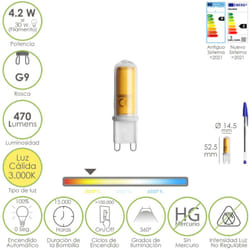 Bombilla Led Rosca G9. 4.2 Watt. Equivale a 15 Watt. 470 Lumenes. Luz Calida (3000º k.)
