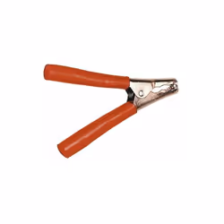 Pinces à batterie. - Ampérage supporté : 150 Ampères. - Couleur rouge. - Poignées recouvertes de plastique.