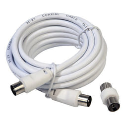 Maurer - Rallonge Vidéo tv Mâle-Mâle 3 mètres/Ø 9,5 mm. Avec adaptateur mâle-femelle blanc