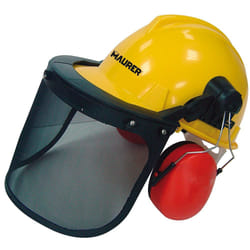 Casque avec visière, écran facial en maille et protecteur auditif