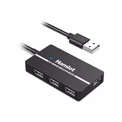 Hamlet XHUB-04U2, USB 2.0 Type-A, USB 2.0 Type-A, 480 Mbit/s, Noir, Câble rond, 0,3 m