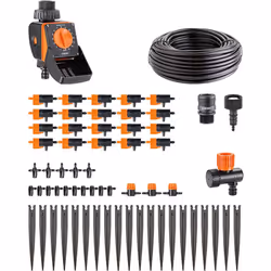 Équipement complet pour une installation de 20 pots, avec goutteurs réglables pour adapter le débit d'eau à chaque plante. Co ...