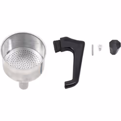 Set de pièces de remplacement pour cafetière 1 tasse Pezzetti composé d'un entonnoir, une poignée et un bouton.