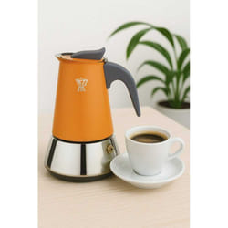 Cafetiere Italienne - Pezzetti - Steelexpress - Acier Inoxydable - 2 Tasses - Tous Feux Dont Induction - Orange