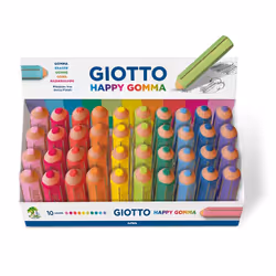 Giotto Happy Gomma, Caoutchouc, Bleu, Corail, Fuchsia, Vert, Lilas, Citron vert, Orange, Rose, Turquoise, Jaune, Présentoir d ...