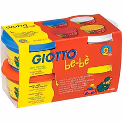 Jouet de pâte à modeler - Giotto - Bébé - Lot de 4 pots - Couleurs rouge jaune cyan et blanc