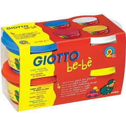 Jouet de pâte à modeler - Giotto - Bébé - Lot de 4 pots - Couleurs rouge jaune cyan et blanc