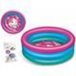 Piscine gonflable Licorne pour enfant - Mondo - 100 x 22 cm - PVC résistant - Rose bleu et vert