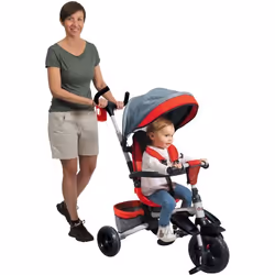 Mondo Tricycle On & Go Moovi Explore Rouge Convertible Pliable Rotation des sièges