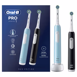 Oral-B Pro 1 PRO1CRSDUO brosse à dents électrique Adulte Brosse à dents rotative oscillante Noir, Turquoise, Blanc