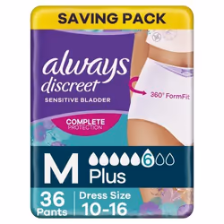 Always Discreet Plus, M, Femme, Blanc, 70 - 100 cm, Sac en polyéthylène, 36 pièce(s)