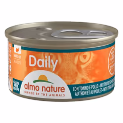 Almo Nature Daily, Adulte, Toutes races, Poulet, Thon, 85 g, Sans grain, Pas de couleurs artificielles