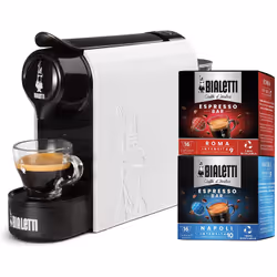 Bialetti Gioia + 32 caps, Machine à expresso, 0,5 L, Capsule de café, 1200 W, Noir, Blanc