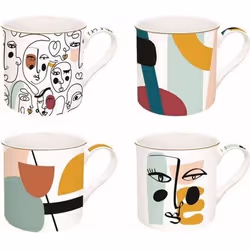 Coffret 4 mugs en porcelaine fine - EASY LIFE - Modernisme - 300 ml - Blanc - Cylindrique