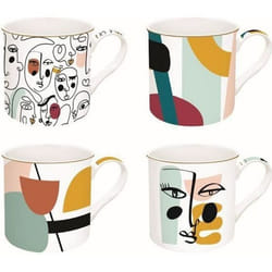 Coffret 4 mugs en porcelaine fine - EASY LIFE - Modernisme - 300 ml - Blanc - Cylindrique