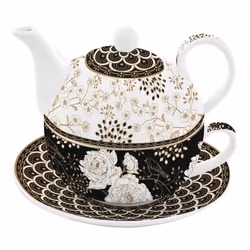 Ensemble à thé - EASYLIFE - Art Deco Flowers - 350ml tasse - 350ml théière - Porcelaine
