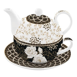 Ensemble à thé - EASYLIFE - Art Deco Flowers - 350ml tasse - 350ml théière - Porcelaine