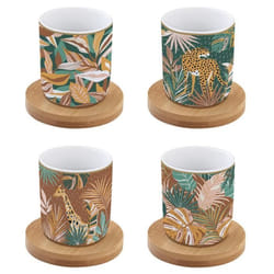 COFFRET 4 TASSES A CAFE EN PORCELAINE SOUS TASSES EN BOIS NAMIBIA - EASYLIFE