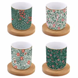 Coffret de tasses à café - EASYLIFE - Floral Fantasy - Porcelaine - Sous-tasses en bois - 110ml