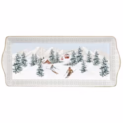 Plat à cake 35 x 15 cm - Chalet - Une collection hivernale parfaite pour les repas d'hiver : son décor de montagne enneigée p ...