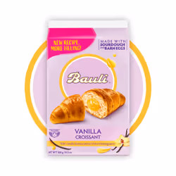 Bauli CROISSANT VANILLA, Vanilline, wheat flour, vegetable oils and fats (palm, sunflower), sugar, yeast (gluten), eggs, gluc ...