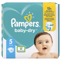 Pampers Baby-Dry 81714372, Garçon/Fille, Couche avec élastiques, 11 kg, 16 kg, Multicolore, 12 h