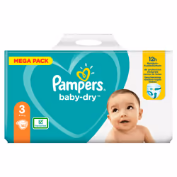 Pampers Baby-Dry 81715582, Garçon/Fille, Couche avec élastiques, 6 kg, 10 kg, Blanc, Velcro