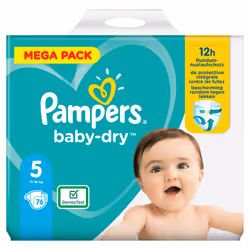 Pampers Baby-Dry 81715587, Garçon/Fille, Couche avec élastiques, 11 kg, 16 kg, Blanc, Velcro
