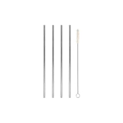 Pailles droites inox 21cm lot/4 +goupillon - Metaltex