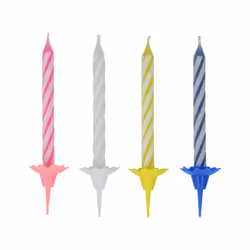 Metaltex Bougies d'Anniversaire - 24 Bougies + 12 Supports, Rond, Bleu, Rouge, Blanc, Jaune, 24 pièce(s)