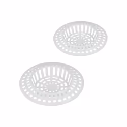 Lot de 2 grilles filtre évier en plastique - Diamètres : 4,5 et 6 cm - Coloris blanc.