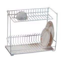 Égouttoir à vaisselle Lagon Metaltex 324244 qu'on peut être fixé au mur ou posé sur l'évier. Doté de 2 étages avec 16 compart ...