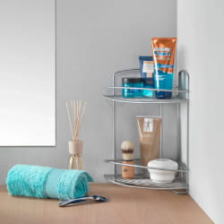 Metaltex Onda 2-Tier Corner Bathroom Shelf, Silver